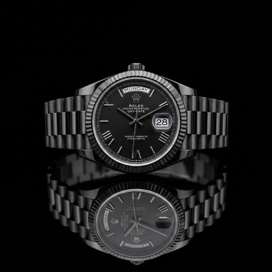 Black Dial Day-Date Automatic Stainless Steel Bracelet Watch