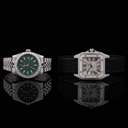 Ivevar Collection Moissanite Diamond Green Dial And Classic Roman Luxury Watch Set