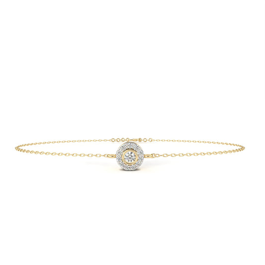 Round Halo Set Moissanite Diamond Single Chain Bracelet with Centerpiece