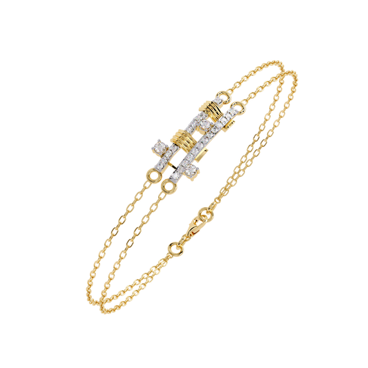 Round Moissanite Diamond Double Layered Bracelet with Studded Geometric Motif