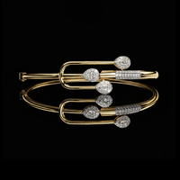 Pear Moissanite Diamond Open Cuff Bypass Bangle Bracelet For Love