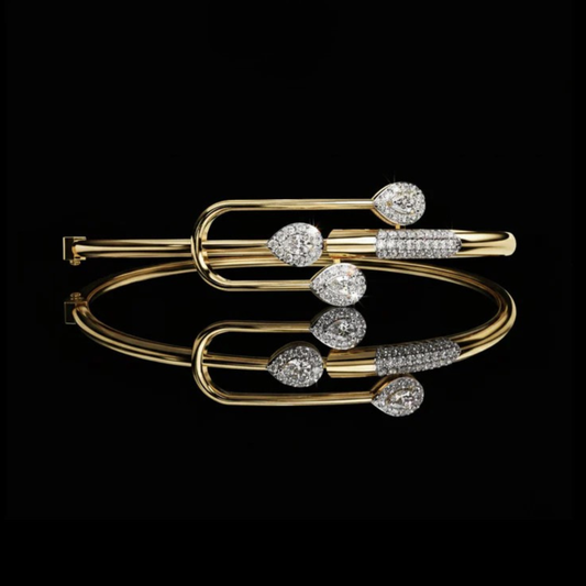 0.28 CT Luxurious Lab Grown Open Bracelet with Pear Cut Diamond Accents and Pave Detailing