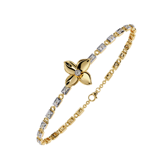Round Moissanite Diamond Flower Tennis Bracelet with Geometric Links