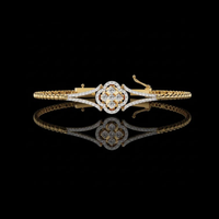Round Lab Grown  Diamond Floral Clover Halo Hinged Bangle Bracelet