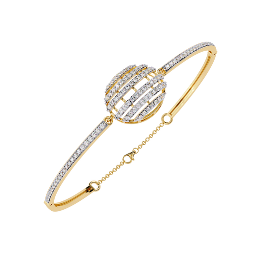 Round Moissanite Diamond Celestial Sphere Pave Centerpiece Bangle Bracelet