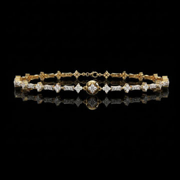 Floral Round & Baguette Moissanite Diamond Link Bracelet for Women