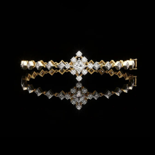 0.86 CT Lab Grown Diamond Bracelet Showcasing a Central Princess Cut Diamond with Geometric Accents and Brilliant Round Highlights
