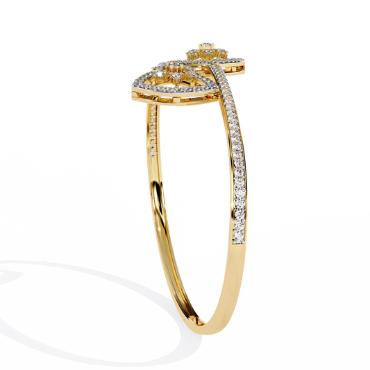 Round Shape Lab Diamond Open Cuff Bangle Bracelet Pave Accents