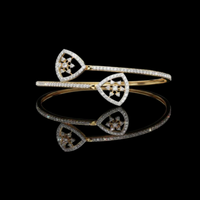 Round Shape Moissanite Open Cuff Bangle Bracelet Pave Accents