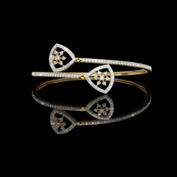 Round Shape Moissanite Open Cuff Bangle Bracelet Pave Accents