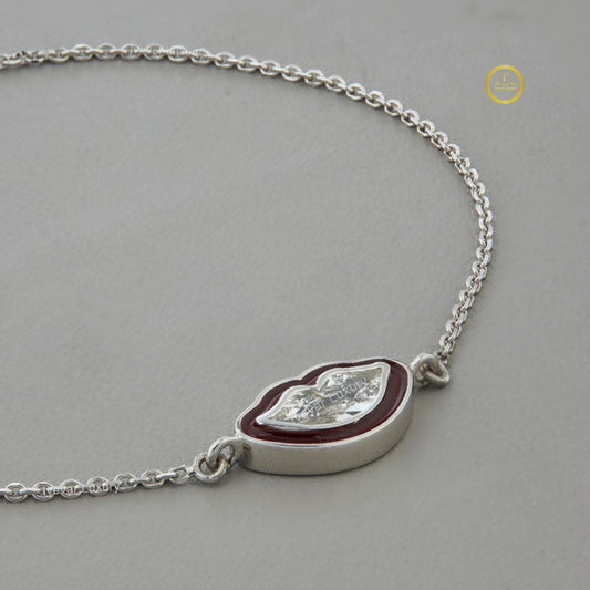Antique Cut Moissanite Diamond Red Enamel Slice Delicate Chain Bracelet