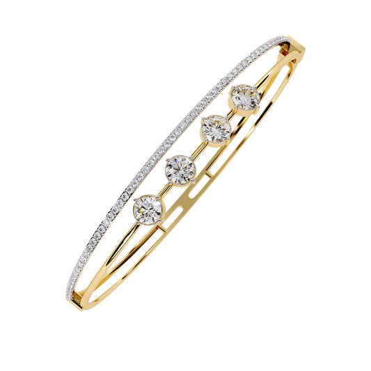 Four Round Moissanite Diamond Station Bangle Bracelet Pave Accent