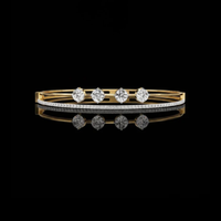 Four Round Moissnaite Diamond Station Bangle Bracelet Pave Accent