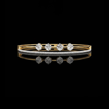 Four Round Moissnaite Diamond Station Bangle Bracelet Pave Accent