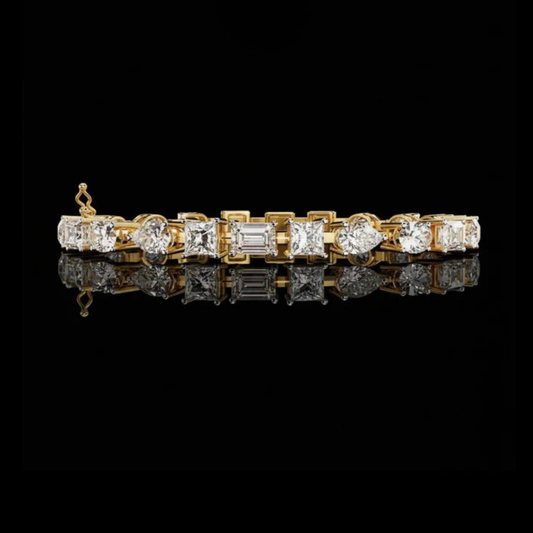 5.03 CT High End Lab Grown Diamond in Multi Shape Gold Round Cut Bracelet