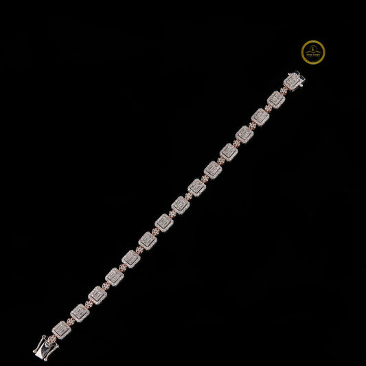 Baguette Cut Moissanite Diamond Halo Tennis Bracelet