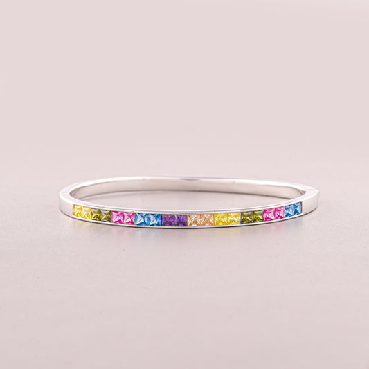 Rainbow Princess Cut Sapphire Tennis Bangle Bracelet - view 2