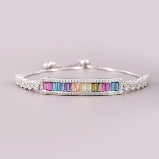 Rainbow Baguette Diamond Bar Adjustable Bracelet