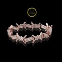 Baguette Cut Lab Grown Diamond Barbed Wire Link Bracelet
