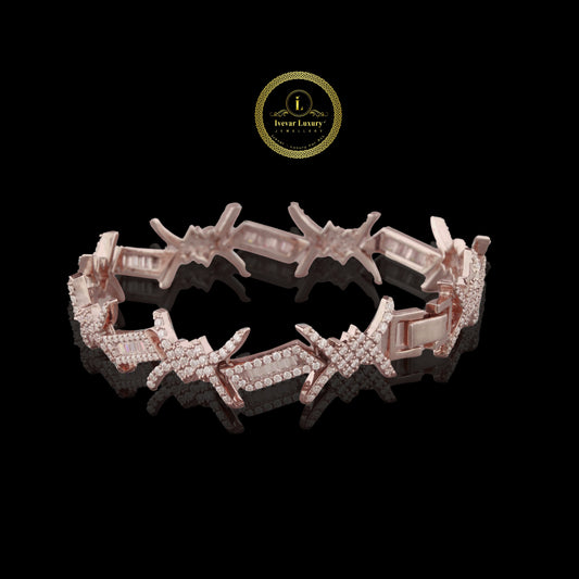 Baguette Cut Lab Grown Diamond Barbed Wire Link Bracelet