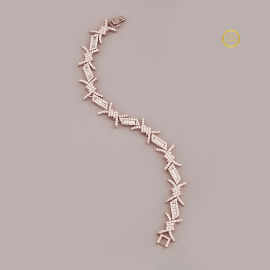 Baguette Cut Lab Grown Diamond Barbed Wire Link Bracelet