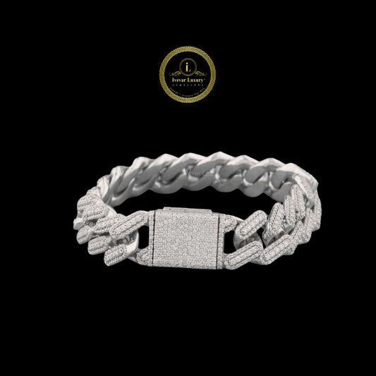 Round Cut Moissanite Diamond Elongated Miami Cuban Link Bracelet