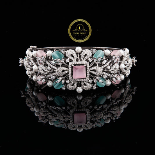 Vintage Floral Cut Moissanite Diamond Cuff Bracelet