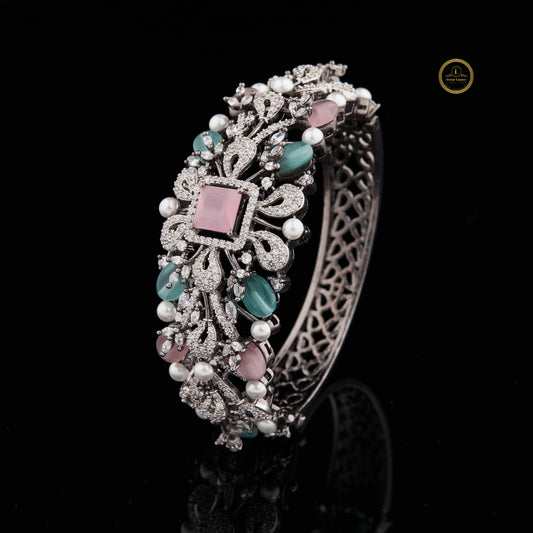 Vintage Floral Cut Moissanite Diamond Cuff Bracelet