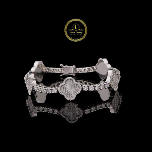 Round Cut  Moissanite Diamond Floral Station Tennis Bracelet