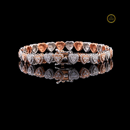 Two Tone Heart Cut Lab Grown Diamond Tennis Bracelet