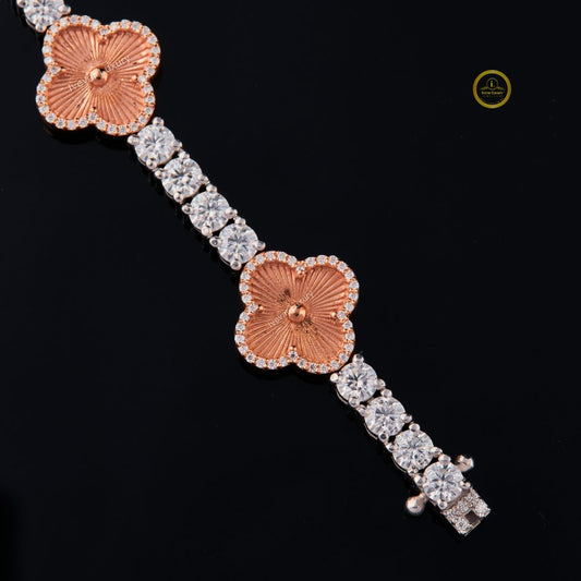 Round Cut Lab Grown Diamond Clover Station Tennis Bracelet