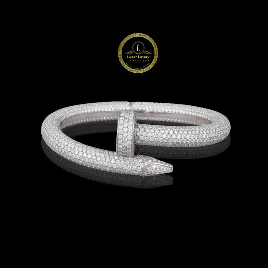 Pave Moissanite Diamond Nail Wrap Bangle Bracelet