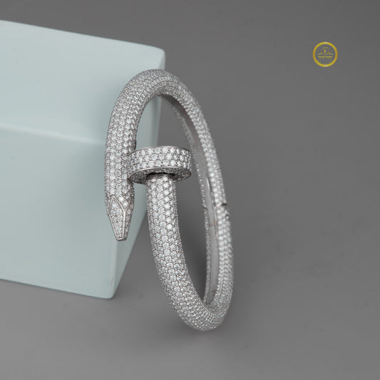 Pave Moissanite Diamond Nail Wrap Bangle Bracelet