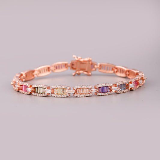 Multi Color Baguette Gemstone Segmented Link Bracelet - view 2
