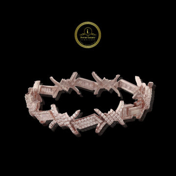 Baguette Cut Moissanite Diamond Barbed Wire Link Bracelet