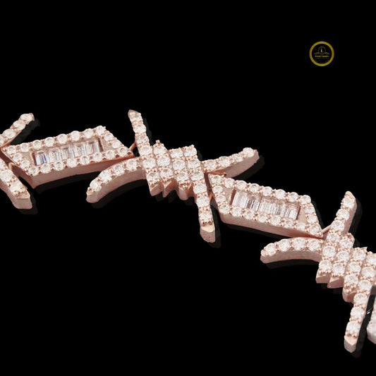 Baguette Cut Moissanite Diamond Barbed Wire Link Bracelet