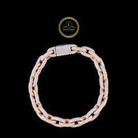 Round Cut Moissanite Diamond Pave Oval Link Chain Bracelet