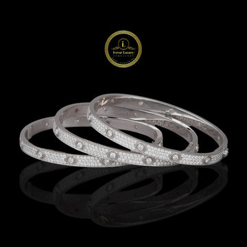 Round Cut Pave Moissanite Diamond Screw Motif Hinged Bangle Bracelet