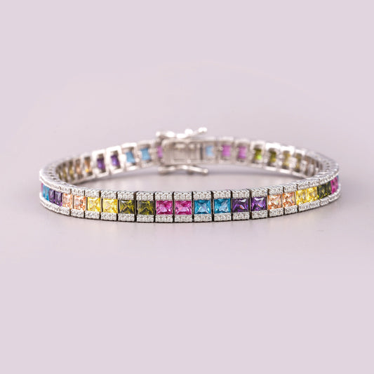 Nature Inspire Princess Cut Gemstone Pave Border Bracelet