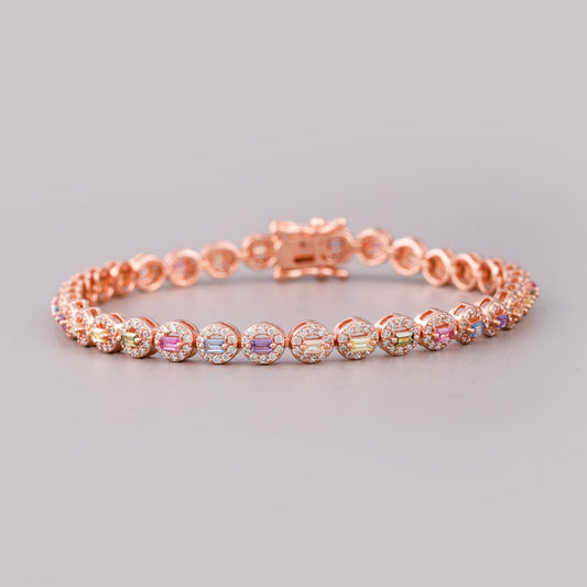 Nature Inspire Baguette Gemstone Halo Tennis Bracelet - view 2