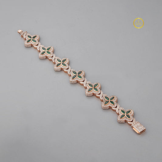 Marquise Cut Lab Grown Diamond Green Gemstone Clover Tennis Bracelet