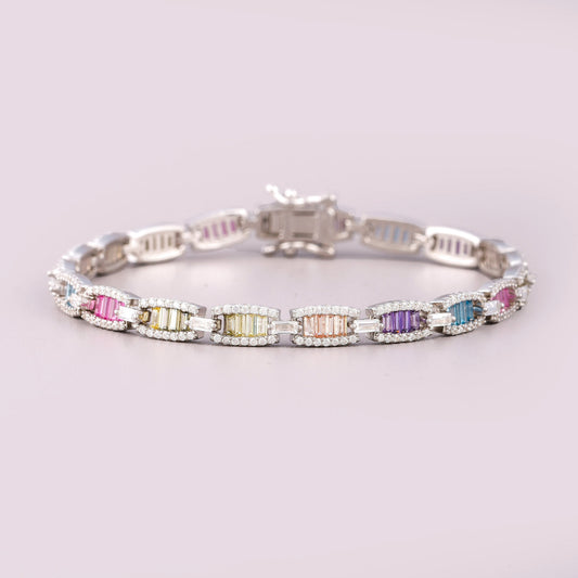 Stunning Rainbow Natural Sapphire Diamond Bracelet