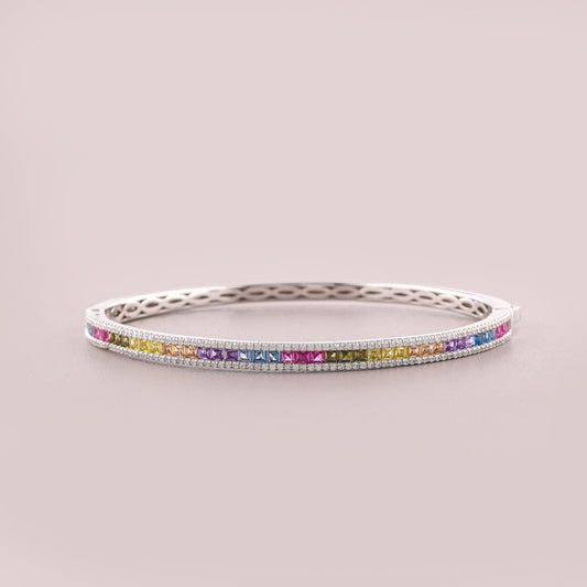 Rainbow Baguette Gemstone Halo Tennis Bracelet - view 2