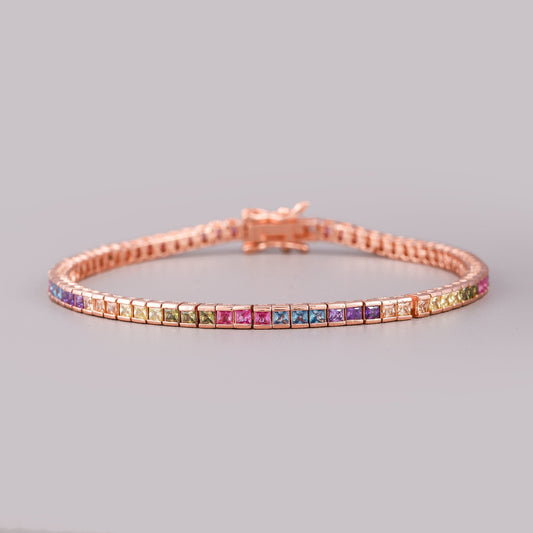 Rainbow Princess Cut Gemstone Tennis Bracelet