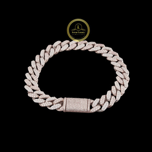 Round Cut Moissanite Diamond Pave Miami Cuban Link Bracelets