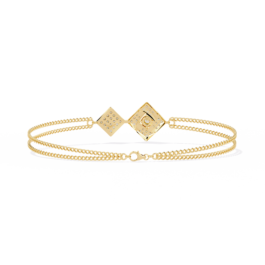 Round Cut Moissanite Diamond Geometric Square Double Chain Bracelet