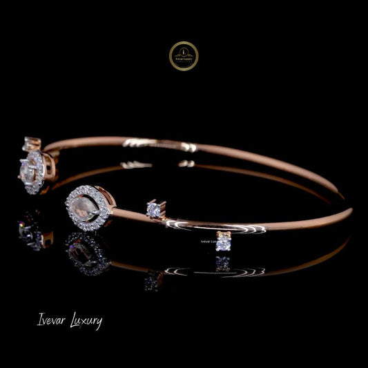 Elegant 14K Gold Bracelet Featuring Natural Twin Diamonds & Halo Setting - view 2