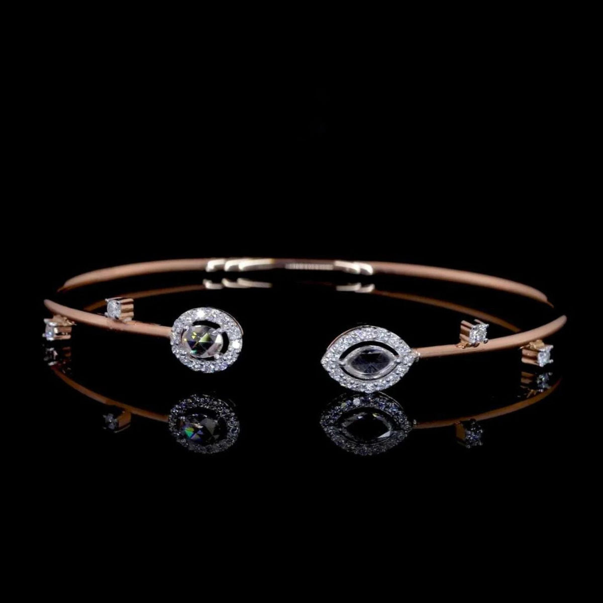 Elegant 14K Gold Bracelet Featuring Natural Twin Diamonds & Halo Setting