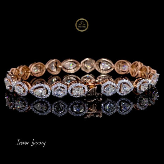 Elegant 14K Gold Custom Rose Cut Diamond Link Bracelet with Halo Detailing - view 2