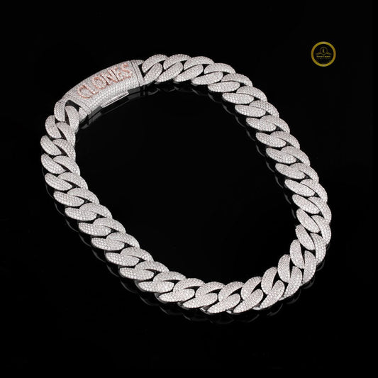 Custom CLONES Alphabet Clasp Cuban Link Chain Covered in Pave Lab Diamonds